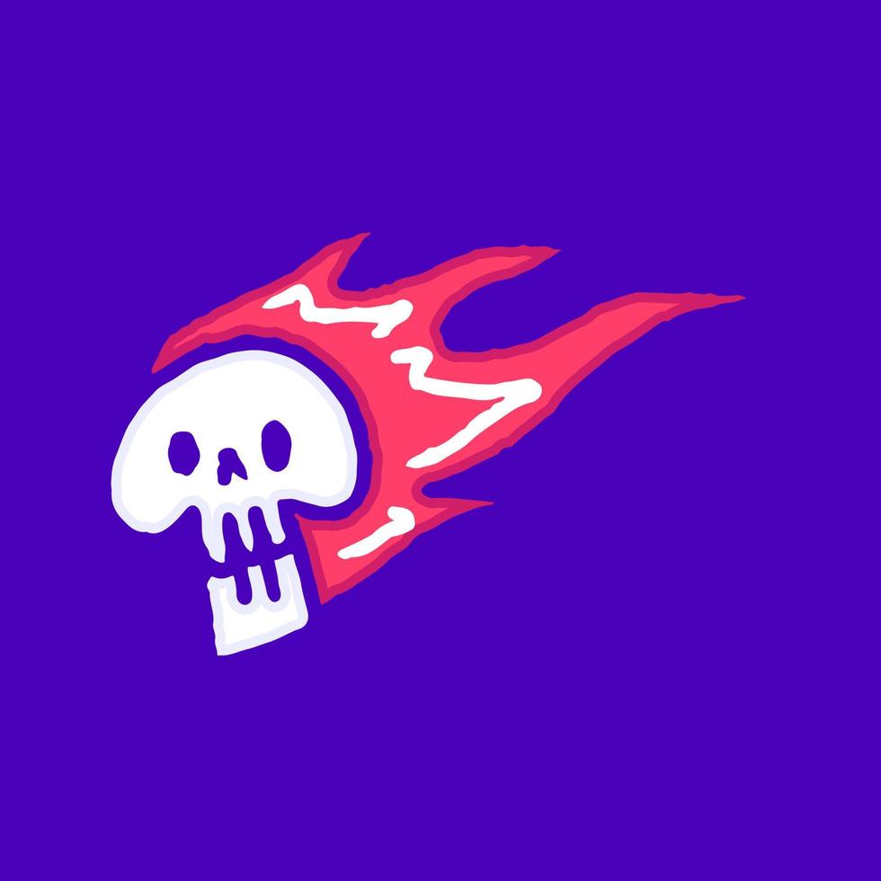 dibujos animados de calavera de bola de fuego, ilustración para camisetas, pegatinas o prendas de vestir. con pop moderno y estilo urbano. vector