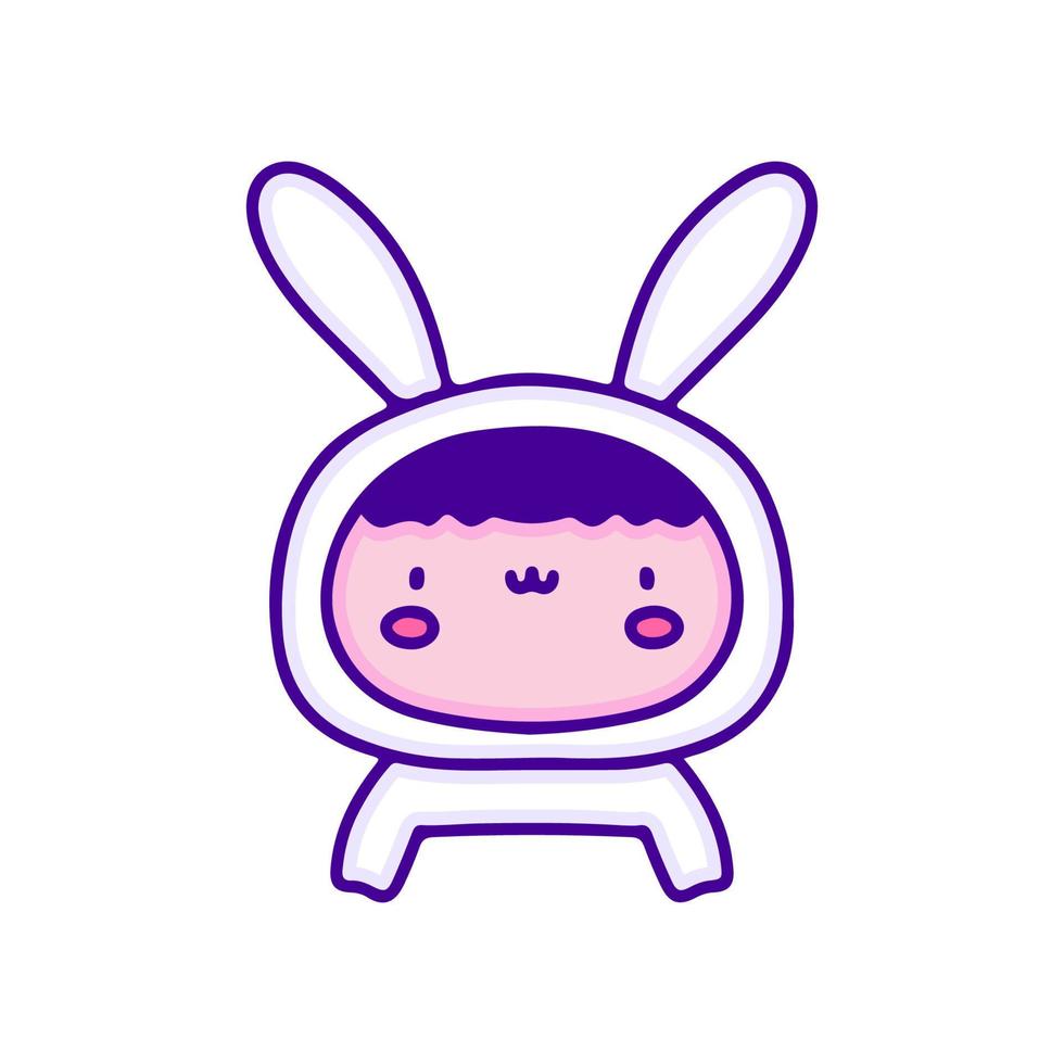 Cute baby in bunny costume doodle art, illustration for t-shirt, sticker, or apparel merchandise. With modern pop and kawaii style. vector