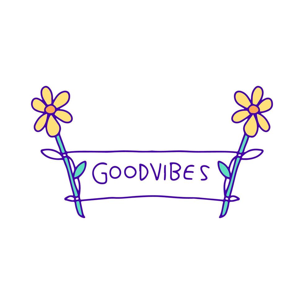 Sunflowers with good vibes typography doodle art, illustration for t-shirt, sticker, or apparel merchandise. With modern pop and kawaii style. vector