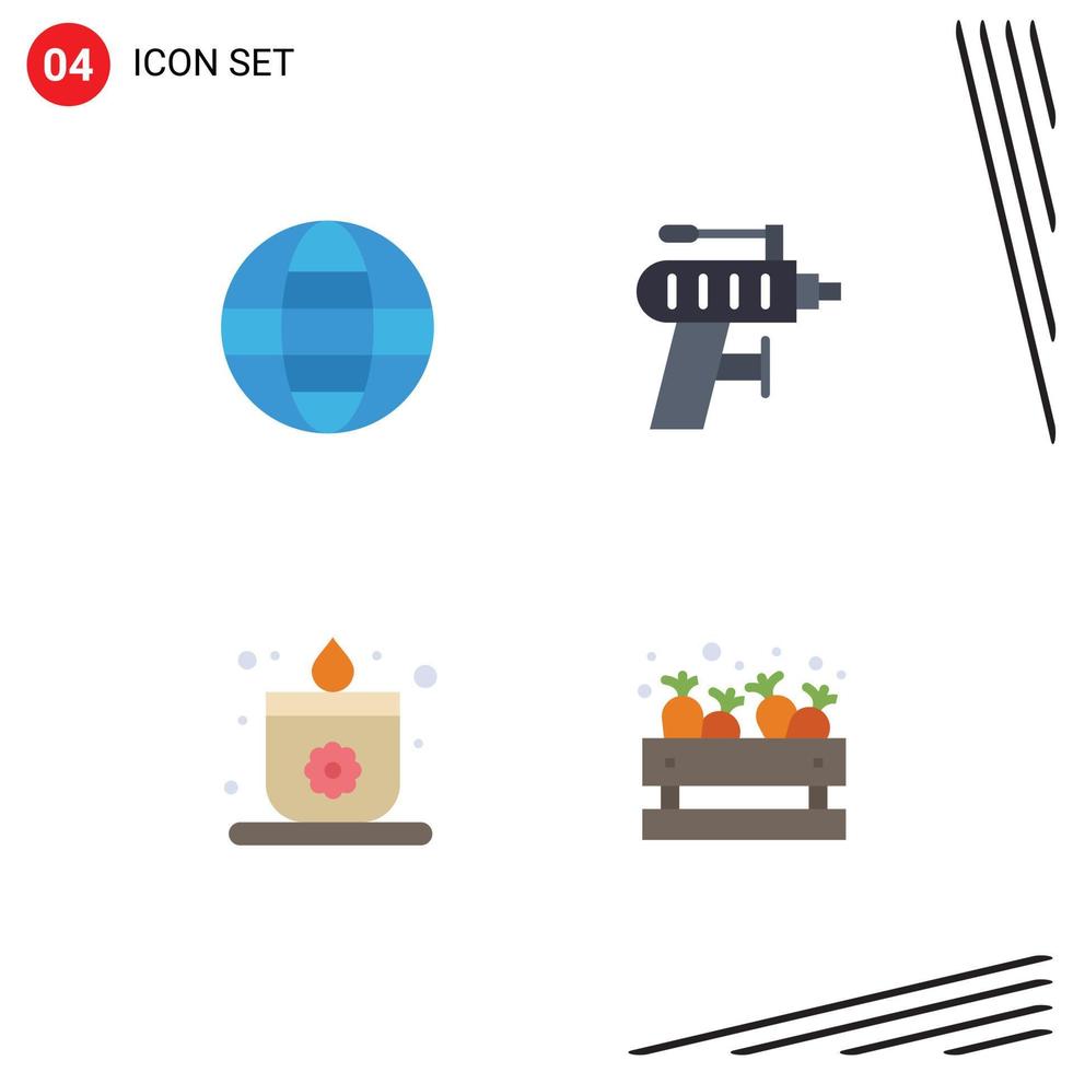 Mobile Interface Flat Icon Set of 4 Pictograms of globe sauna world tool grocery Editable Vector Design Elements