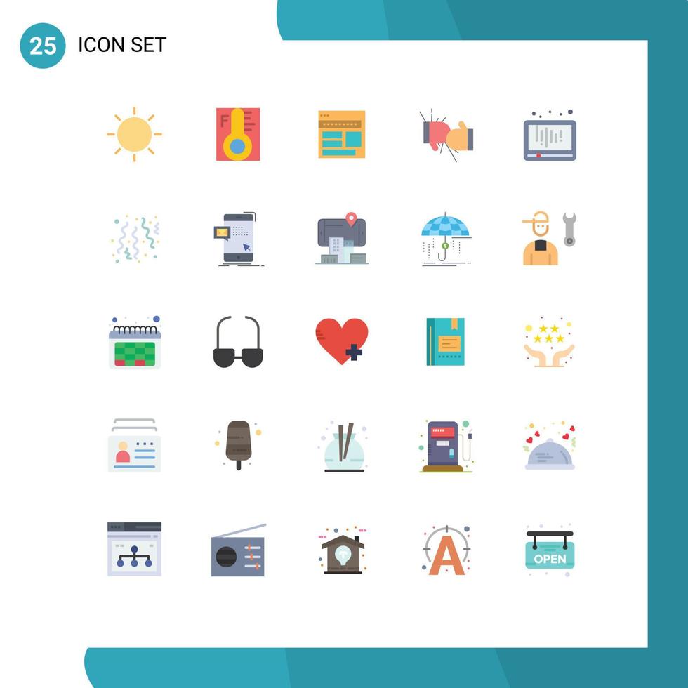 conjunto moderno de 25 colores planos pictograma de elementos de diseño de vector editables de negocio de página de sol web de caja