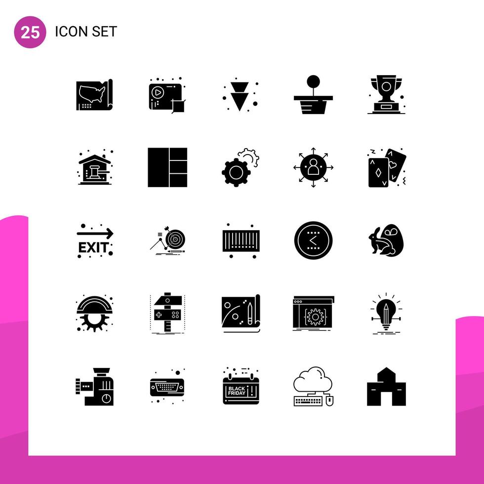 conjunto de pictogramas de 25 glifos sólidos simples de elementos de diseño vectorial editables de planta de naturaleza de vídeo de trofeo ganador vector
