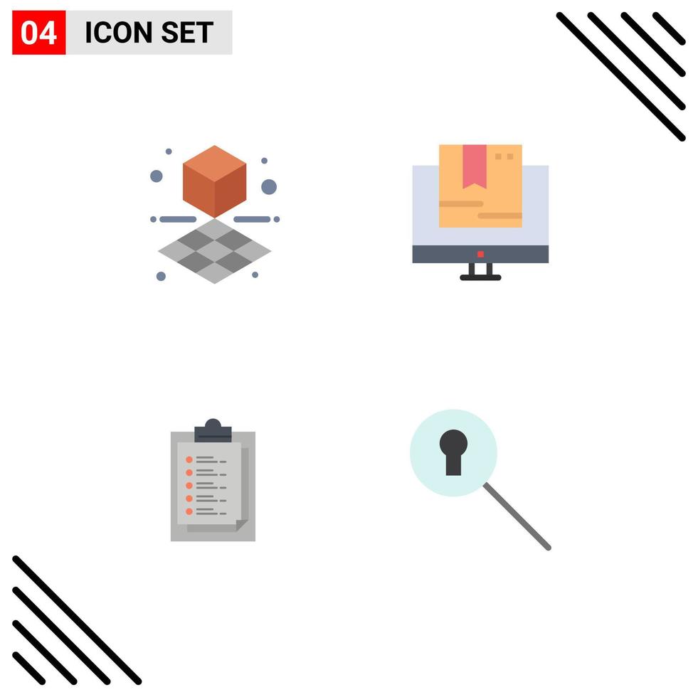Mobile Interface Flat Icon Set of 4 Pictograms of cube report card commerce shop presentation Editable Vector Design Elements