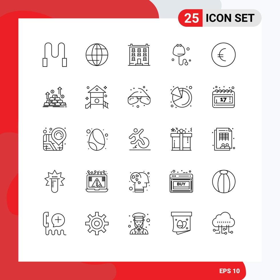 Group of 25 Modern Lines Set for coin finance construction euro medical Editable Vector Design Elements