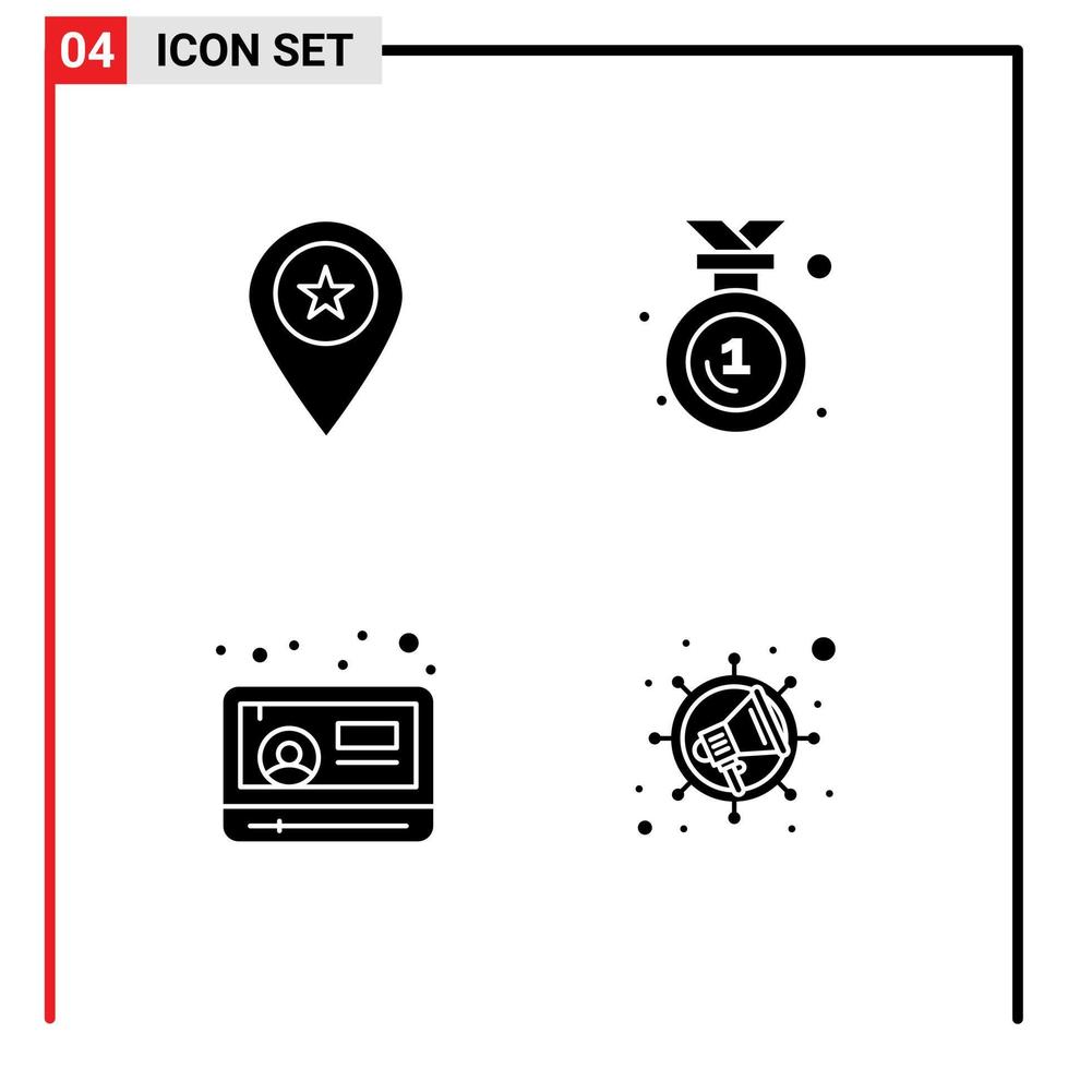 Solid Glyph Pack of 4 Universal Symbols of star news marker badge video Editable Vector Design Elements