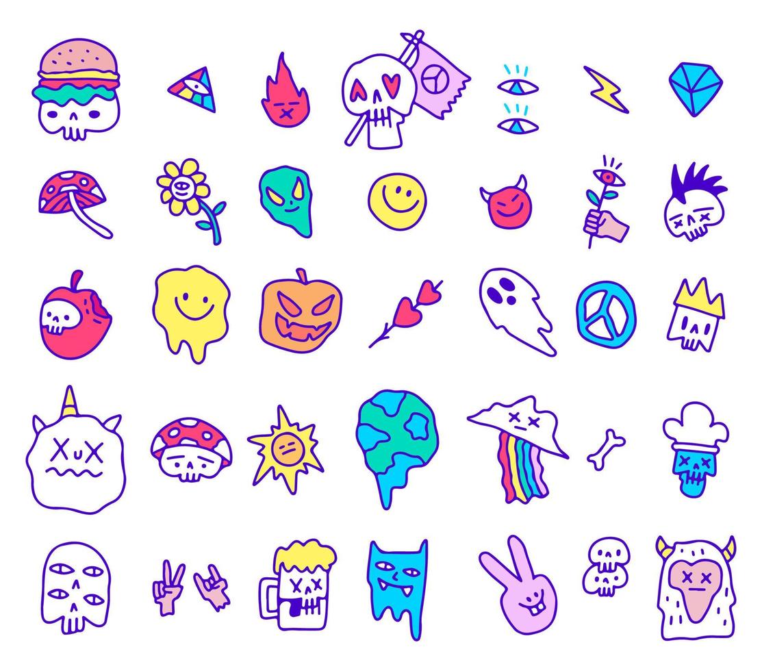Set modern street art element illustration, illustration for t-shirt, sticker, or apparel merchandise. With modern pop and retro style. vector