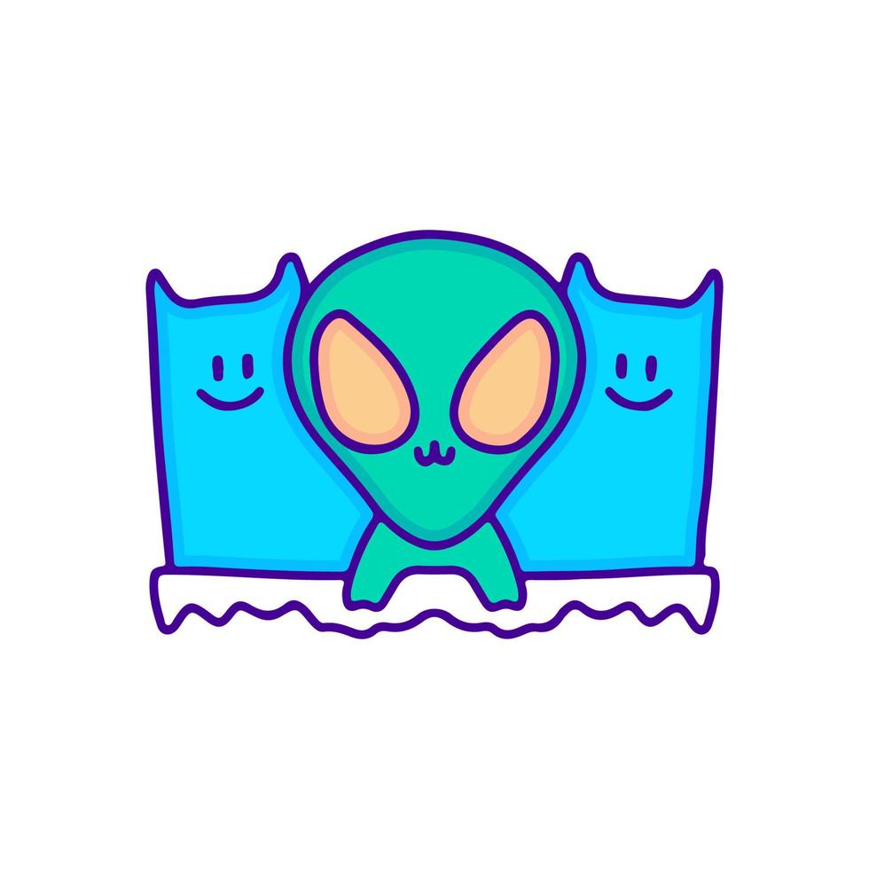 Funny alien and cat doodle art, illustration for t-shirt, sticker, or apparel merchandise. With modern pop and kawaii style. vector