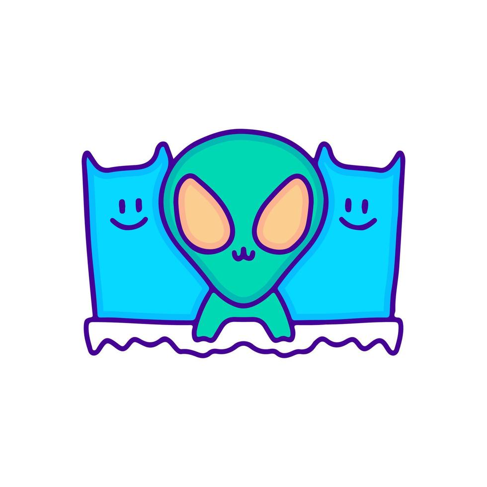 divertido arte de garabatos alienígenas y gatos, ilustración para camisetas, pegatinas o prendas de vestir. con pop moderno y estilo kawaii. vector