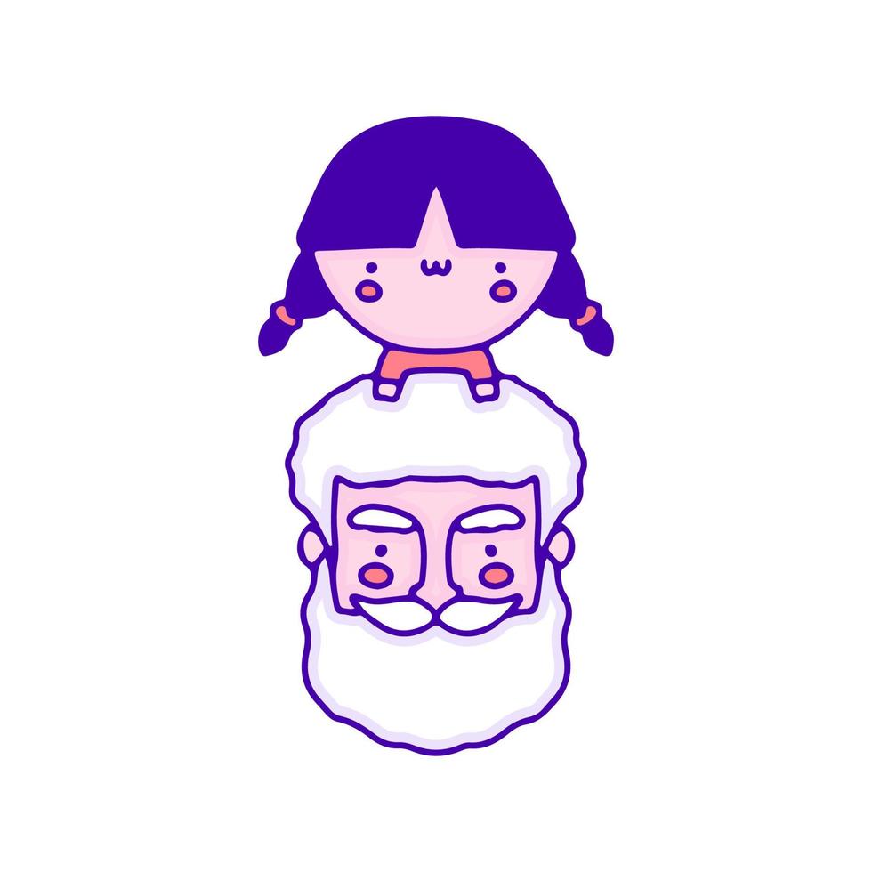 Sweet baby girl with grandfather doodle art, illustration for t-shirt, sticker, or apparel merchandise. With modern pop and kawaii style. vector