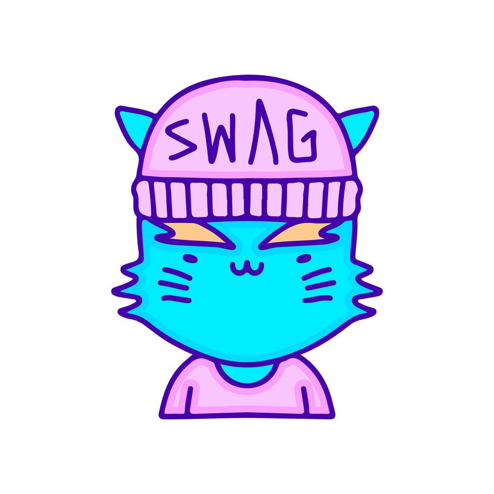 Hype cat wearing beanie hat doodle art, illustration for t-shirt, sticker, or apparel merchandise. With modern pop and kawaii style vector