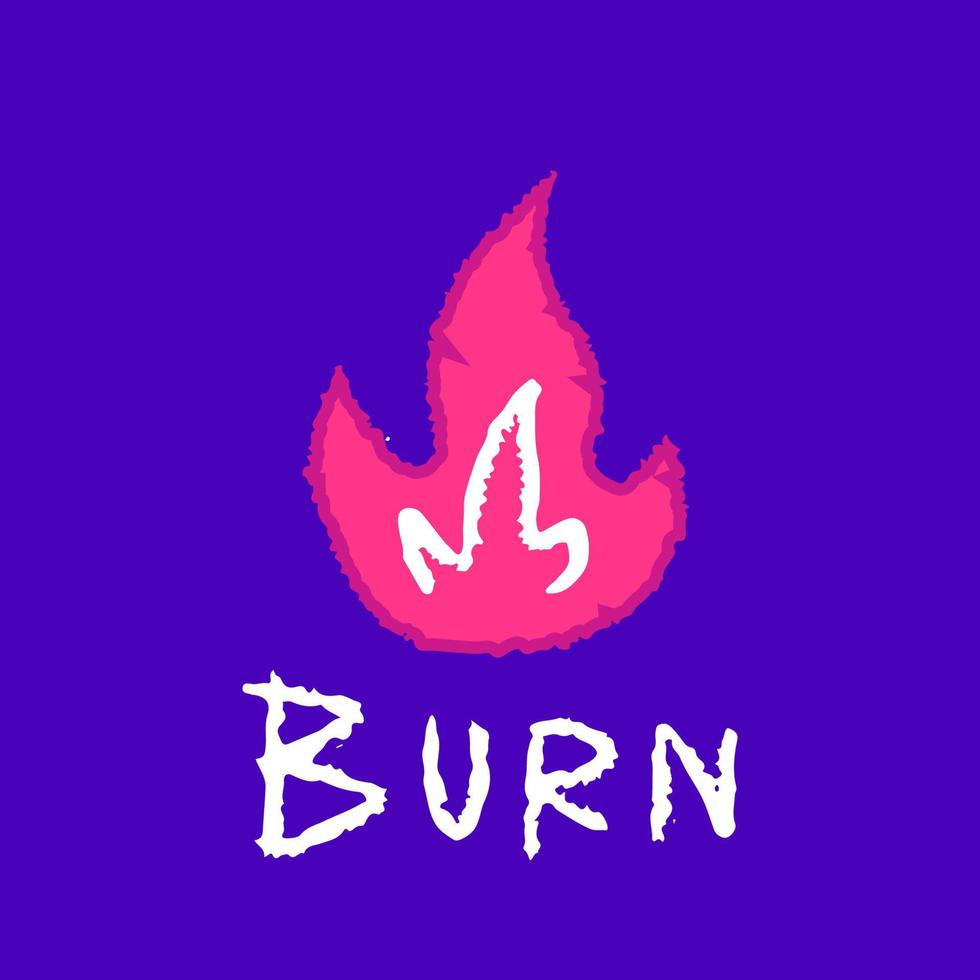 Fire symbol with burn typography cartoon, illustration for t-shirt, sticker, or apparel merchandise. With modern pop and retro style. vector