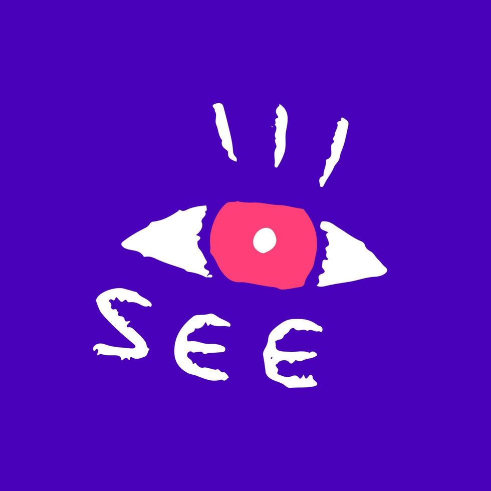 símbolo de un ojo con dibujos animados tipográficos, ilustración para camisetas, pegatinas o prendas de vestir. con pop moderno y estilo retro. vector