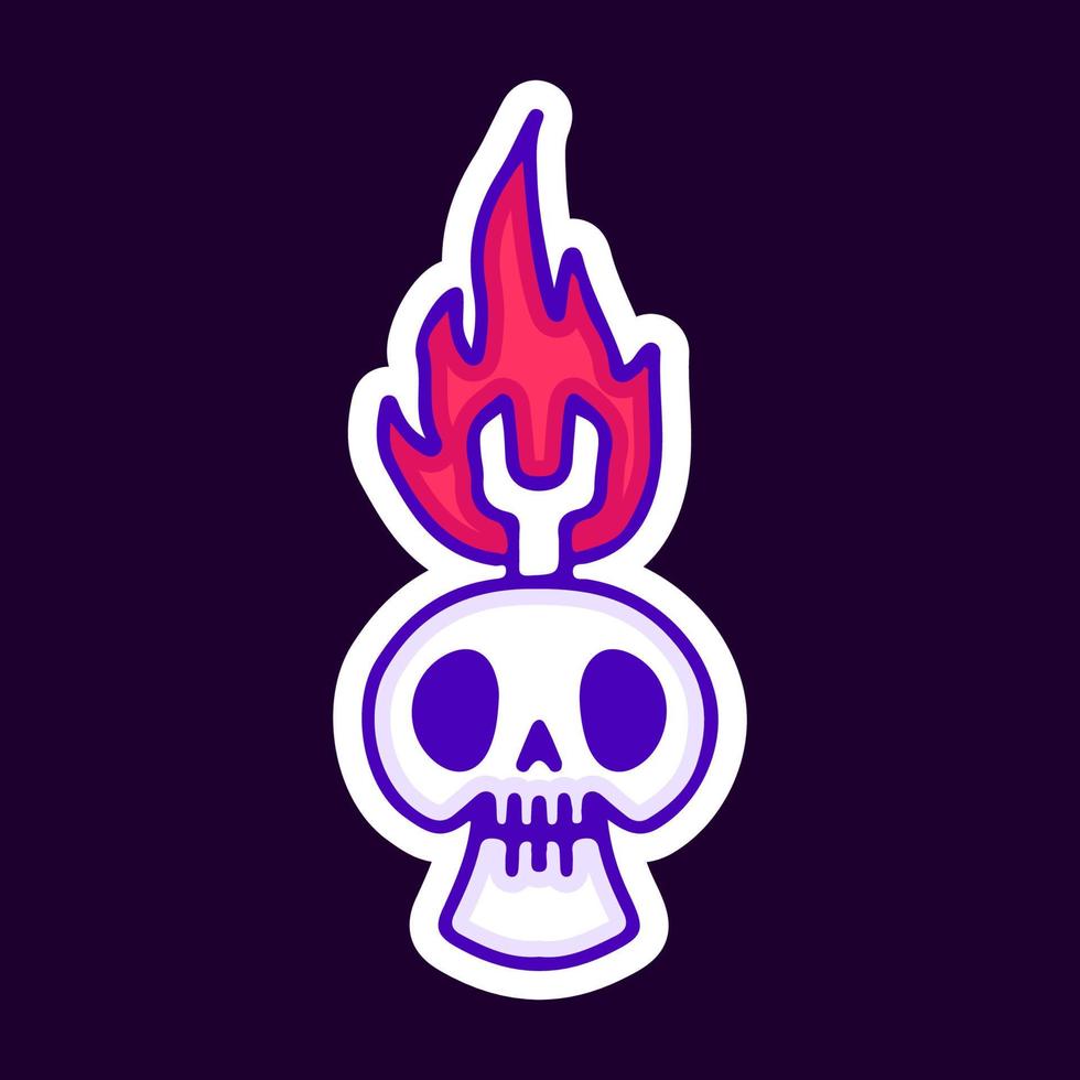 Skull head with flaming wrench cartoon, illustration for t-shirt, sticker, or apparel merchandise. With modern pop and retro style. vector