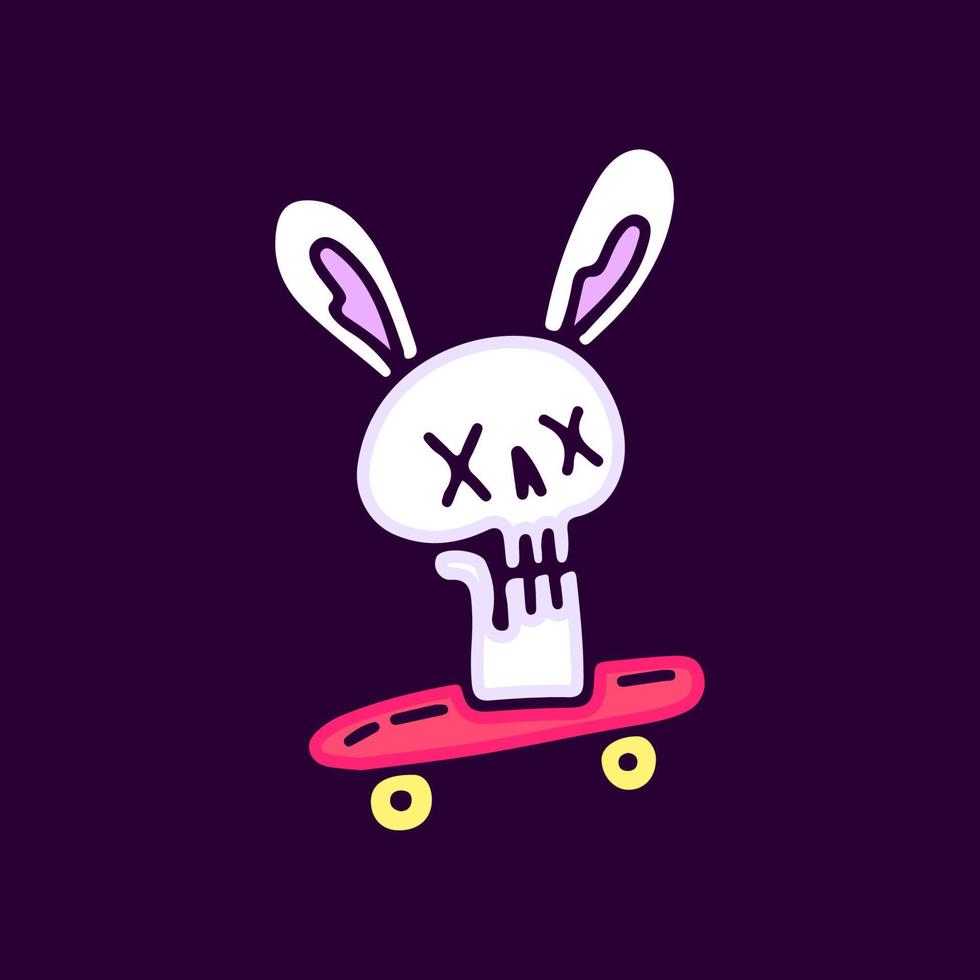 Bunny skeleton skateboarding cartoon, illustration for t-shirt, sticker, or apparel merchandise. With modern pop style. vector