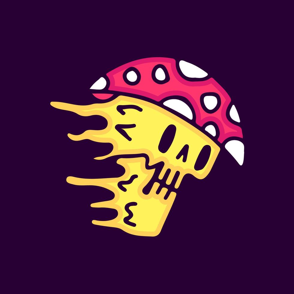 Trippy skull wearing magic mushroom hat cartoon, illustration for t-shirt, sticker, or apparel merchandise. With modern pop and vintage style. vector