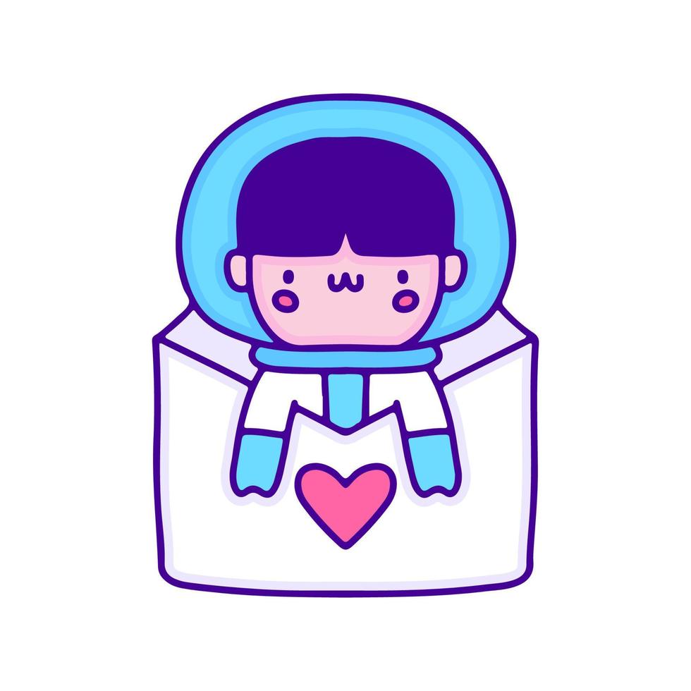 dulce bebé astronauta dentro del arte del garabato de la carta de amor, ilustración para camisetas, pegatinas o prendas de vestir. con pop moderno y estilo kawaii. vector