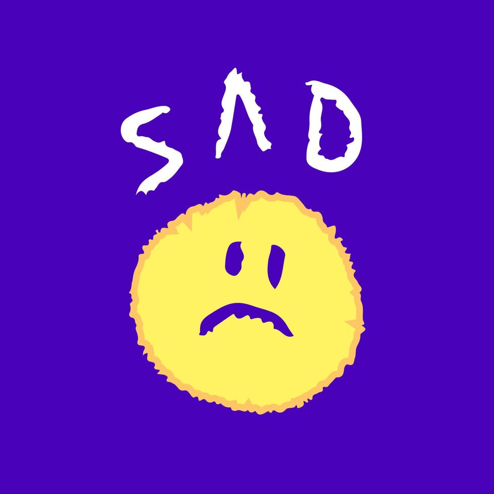 Sad emoji cartoon, illustration for t-shirt, sticker, or apparel merchandise. With modern pop and retro style. vector