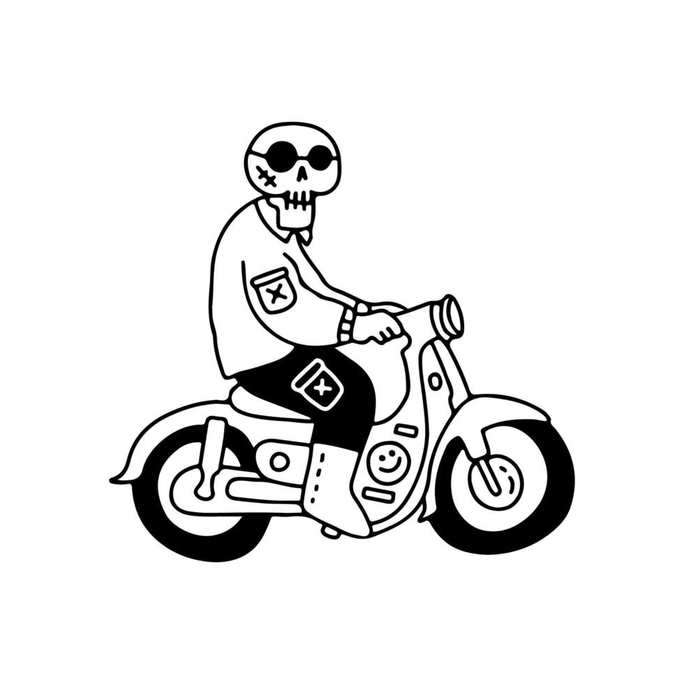 Retro skull riding classic motorbike, illustration for t-shirt, sticker, or apparel merchandise. With modern pop and retro style. vector