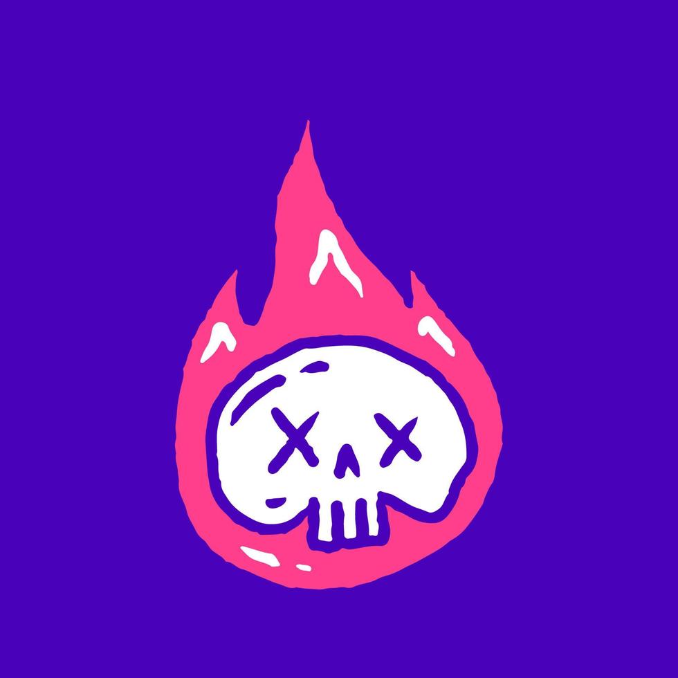 Flaming skull head cartoon, illustration for t-shirt, sticker, or apparel merchandise. With modern pop and graffiti style. vector