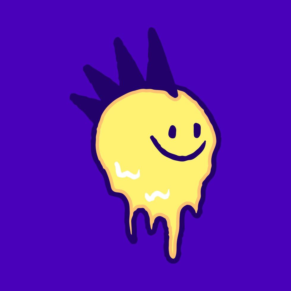 Melted punk emoji face cartoon, illustration for t-shirt, sticker, or apparel merchandise. With modern pop and retro style. vector