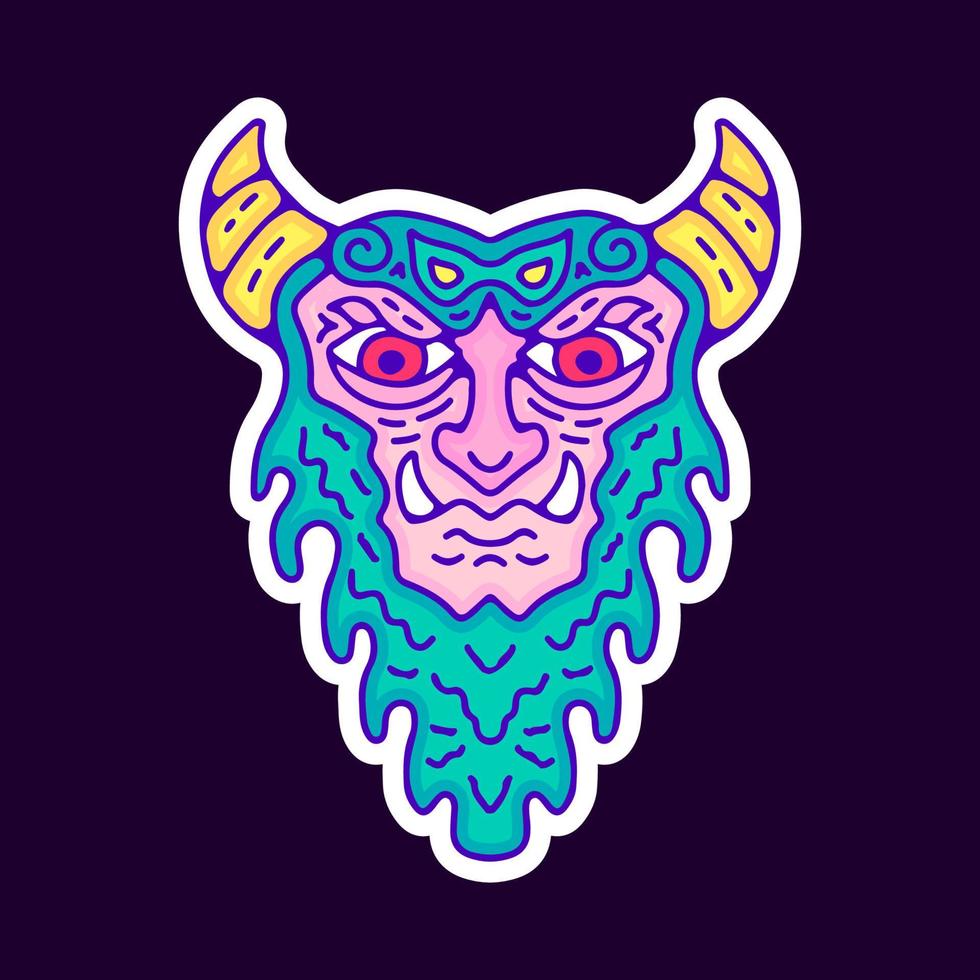 Trippy monster face cartoon, illustration for t-shirt, sticker, or apparel merchandise. With modern pop and retro style. vector
