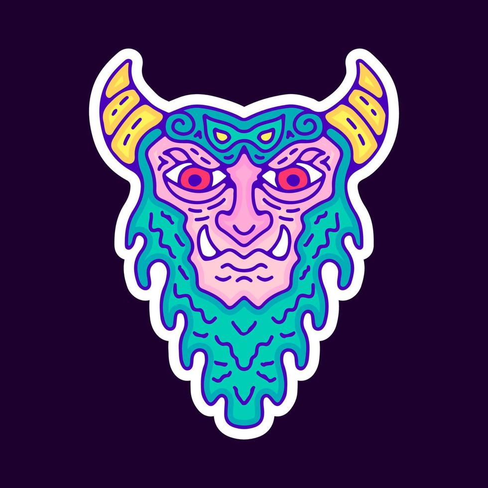 Trippy monster face cartoon, illustration for t-shirt, sticker, or apparel merchandise. With modern pop and retro style. vector