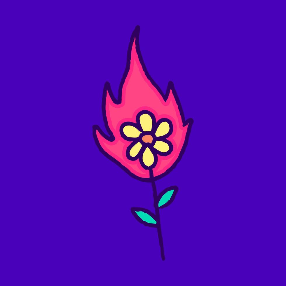 Burning sunflower doodle, illustration for t-shirt, sticker, or apparel merchandise. With modern pop and retro style. vector