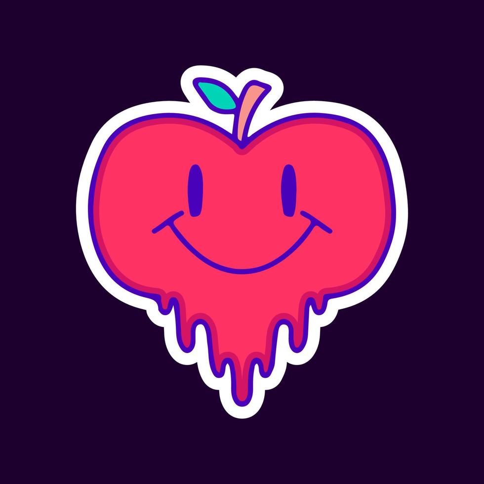 dibujos animados de personajes de manzanas derretidas, ilustración para camisetas, pegatinas o prendas de vestir. con pop moderno y estilo urbano. vector