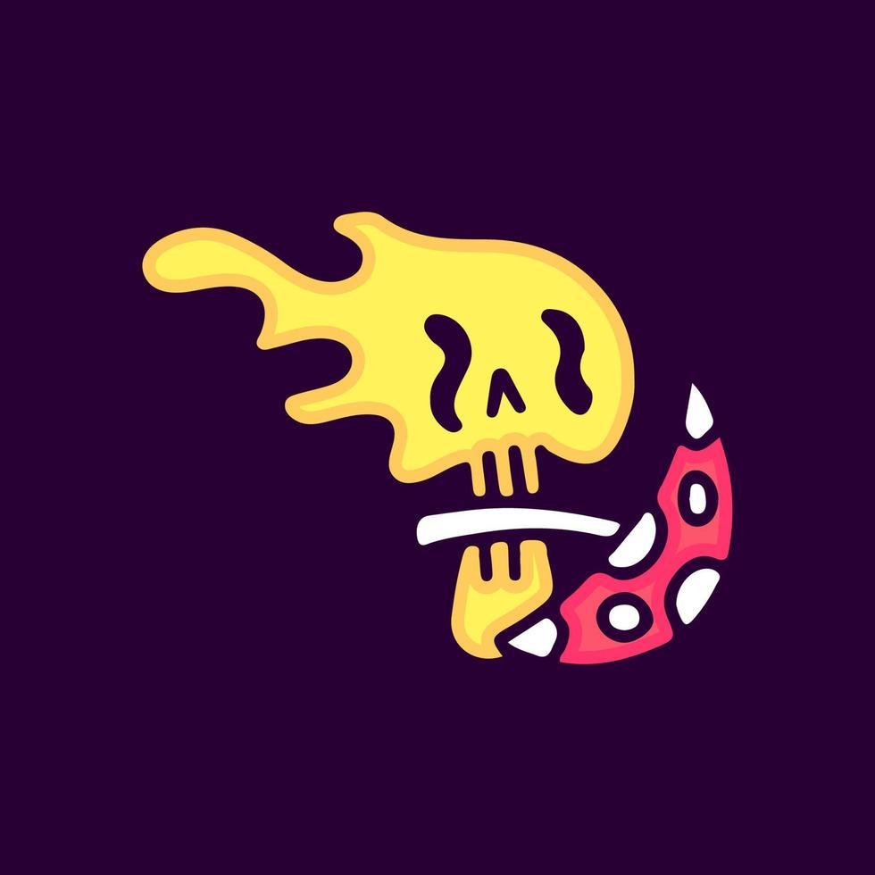 Melted skull biting magic mushroom cartoon, illustration for t-shirt, sticker, or apparel merchandise. With modern pop and retro style. vector