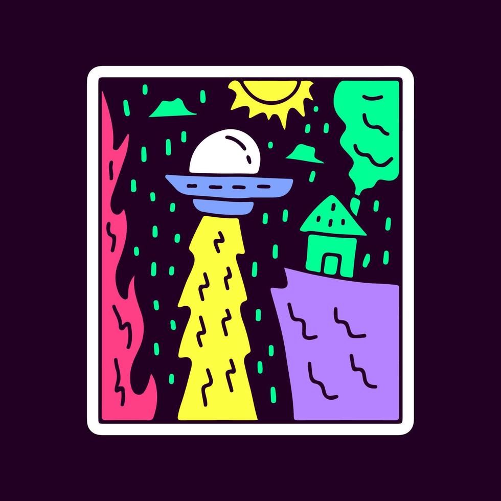 Abstract doodle art of spaceship on the night, illustration for t-shirt, sticker, or apparel merchandise. With modern pop style. vector