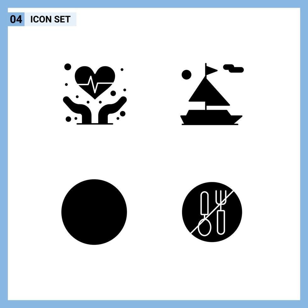 Set of 4 Modern UI Icons Symbols Signs for cardiogram food beach connection fork Editable Vector Design Elements