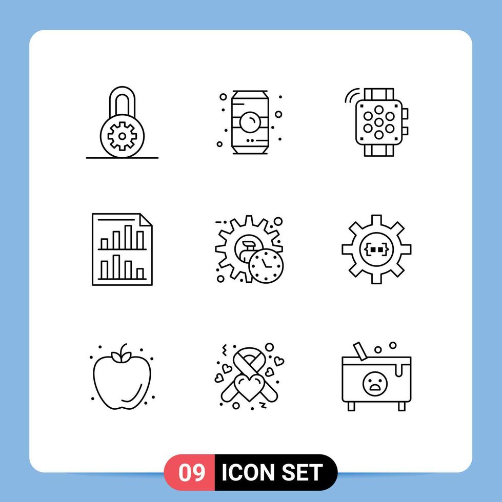 Set of 9 Modern UI Icons Symbols Signs for administrator paper watch page bars Editable Vector Design Elements