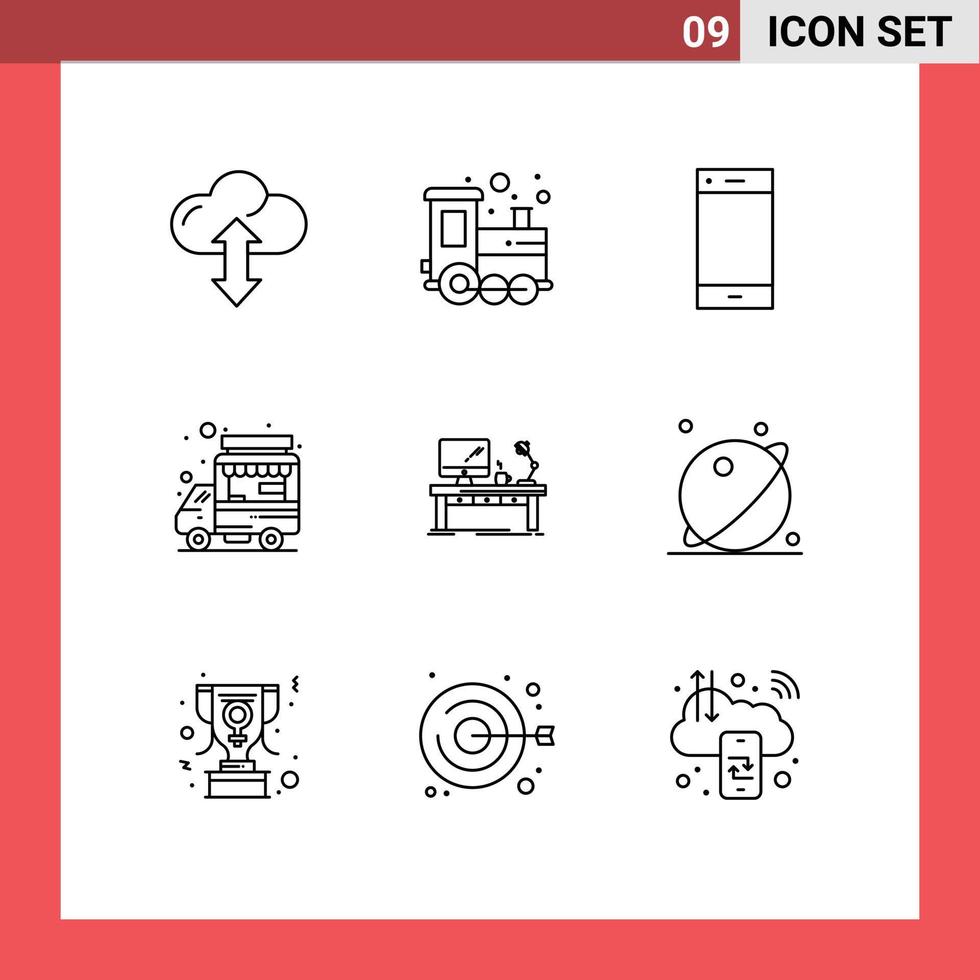 Outline Pack of 9 Universal Symbols of workplace truck call shop smart phone Editable Vector Design Elements