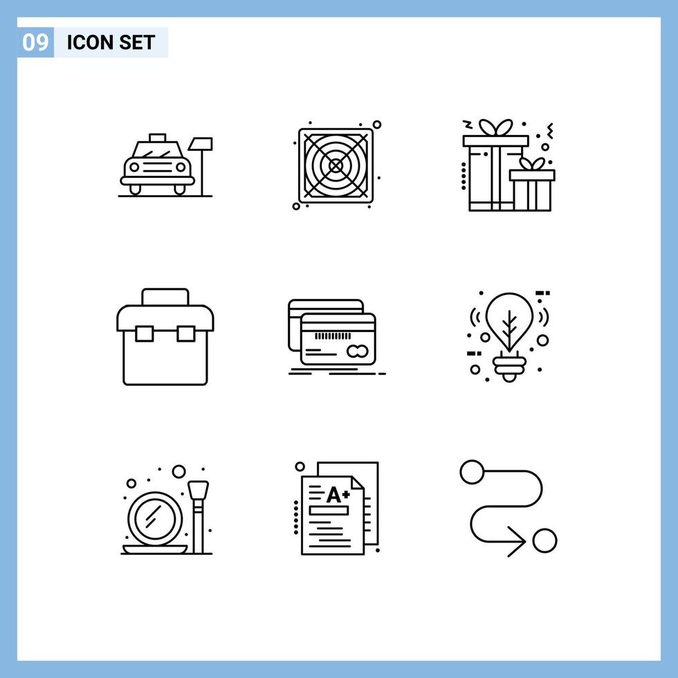 Stock Vector Icon Pack of 9 Line Signs and Symbols for debit card present banking lunchbox Editable Vector Design Elements