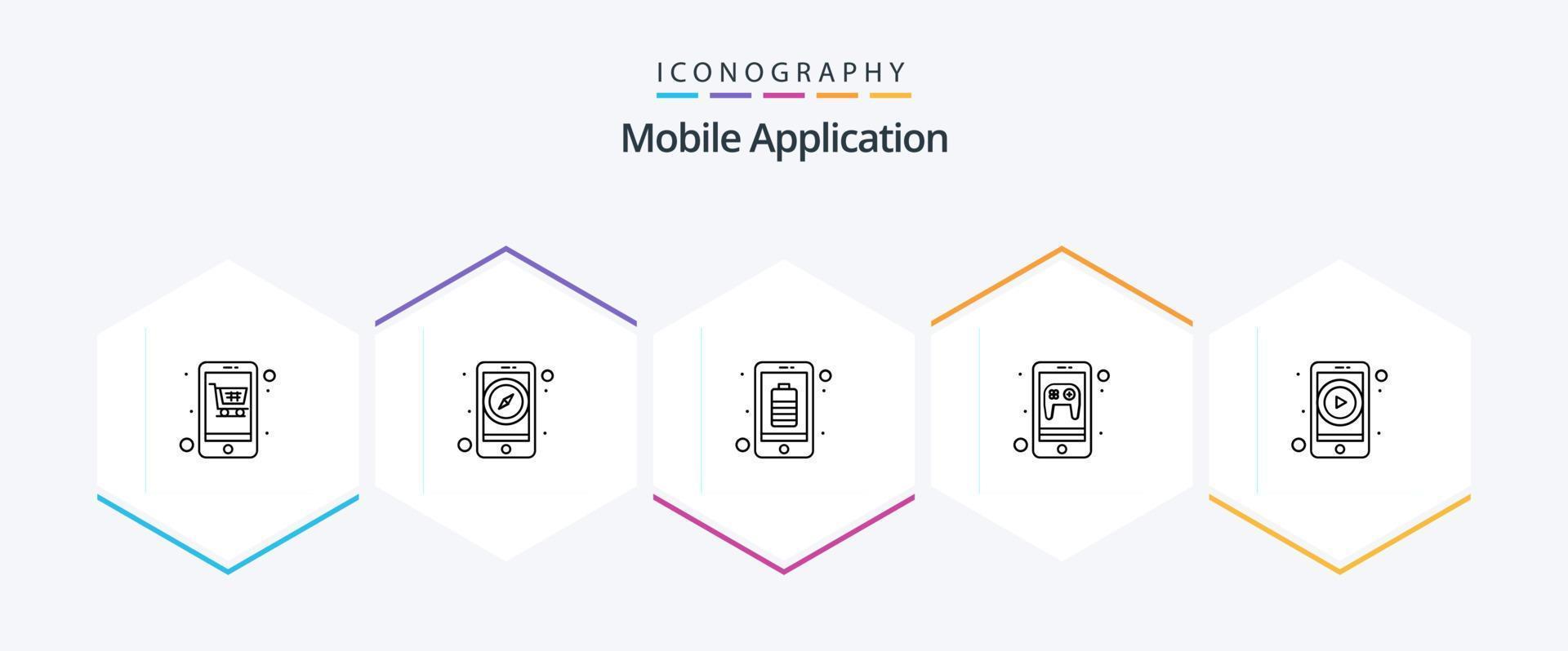 Mobile Application 25 Line icon pack including video player. mobile. app. game. app vector