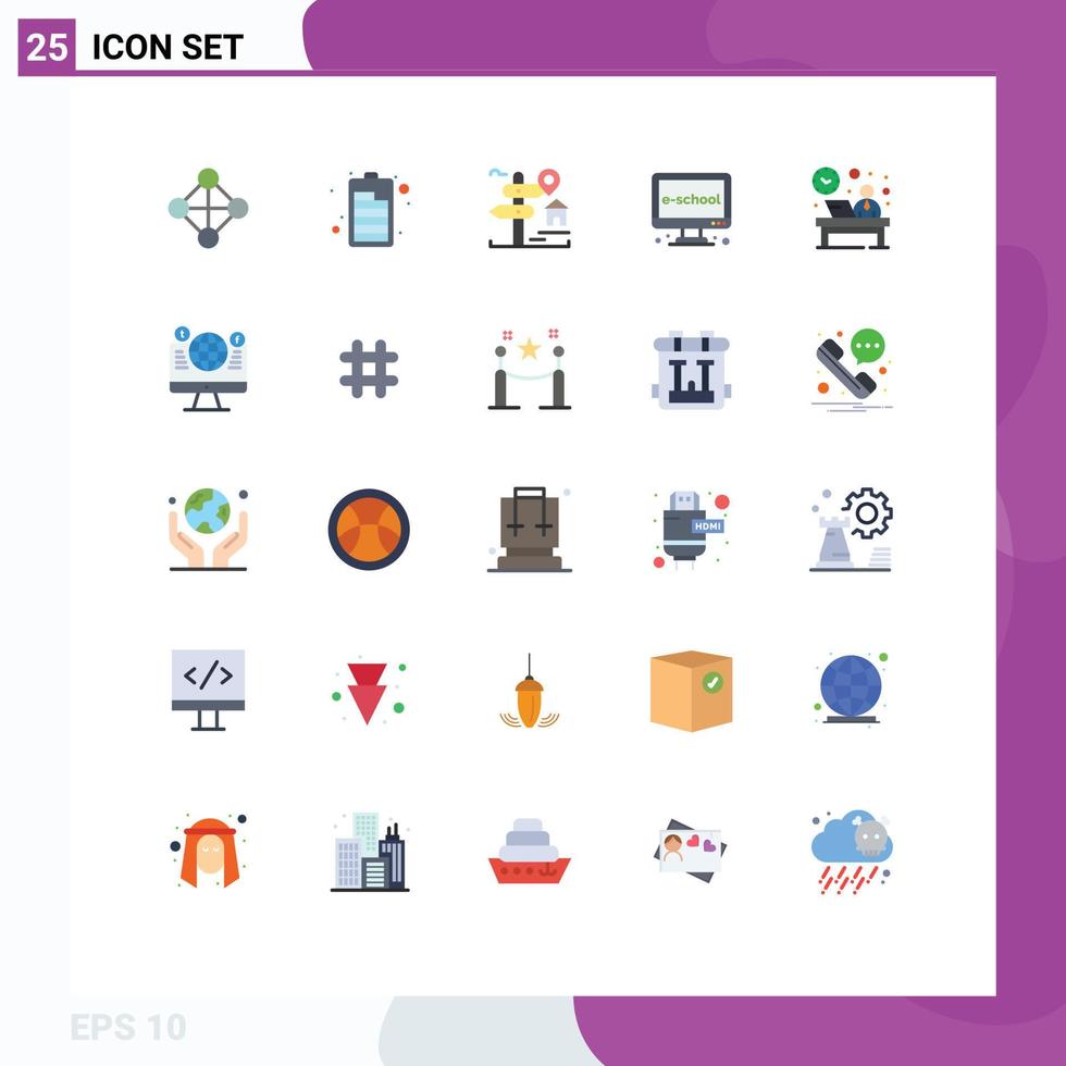 Pack of 25 Modern Flat Colors Signs and Symbols for Web Print Media such as front online board learning education Editable Vector Design Elements