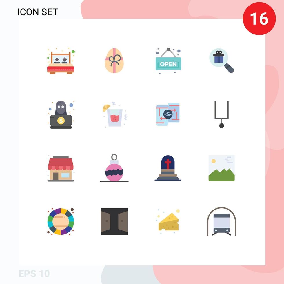 Group of 16 Modern Flat Colors Set for spy detective open shopping gift Editable Pack of Creative Vector Design Elements