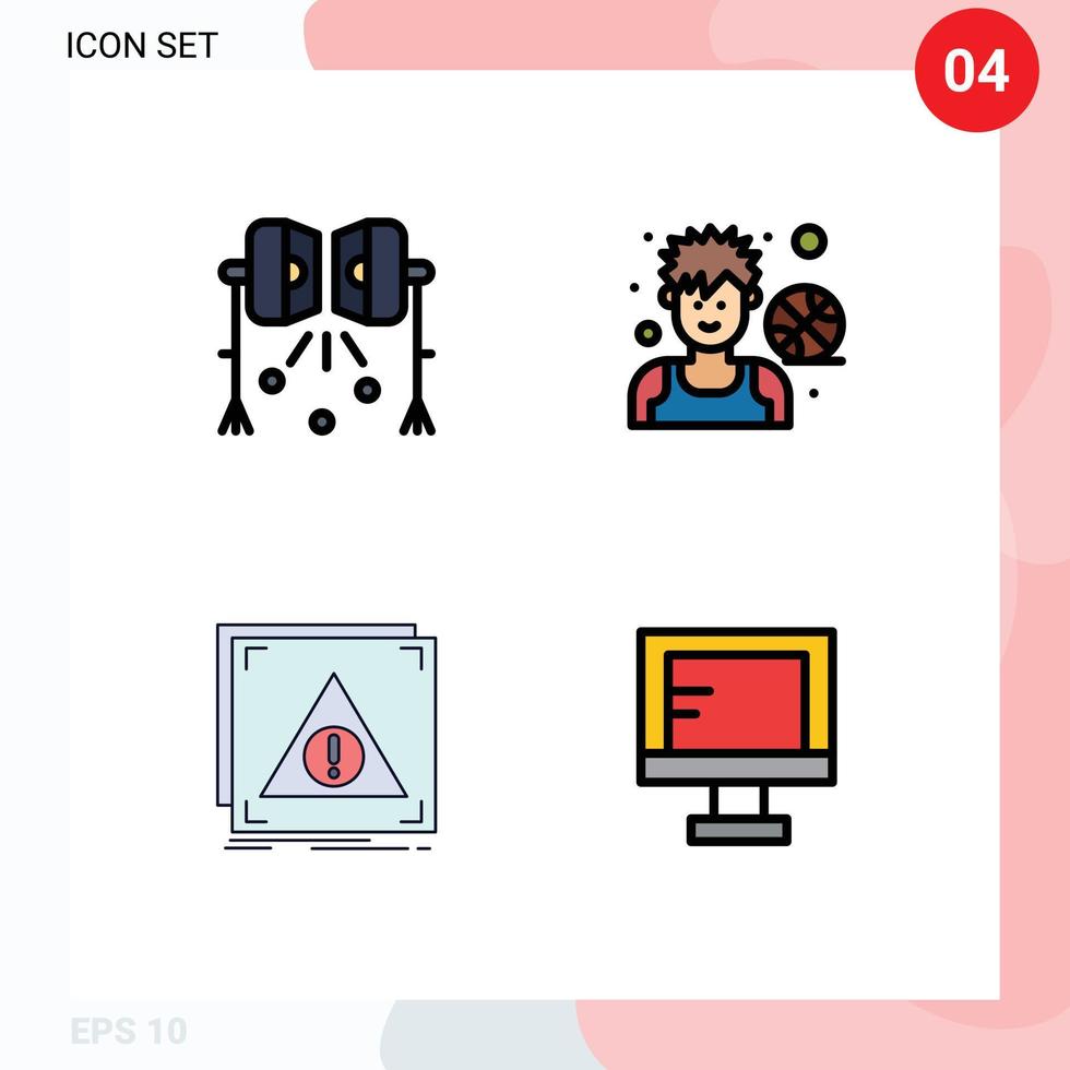 Group of 4 Filledline Flat Colors Signs and Symbols for illumination player studio lightning avatar application Editable Vector Design Elements