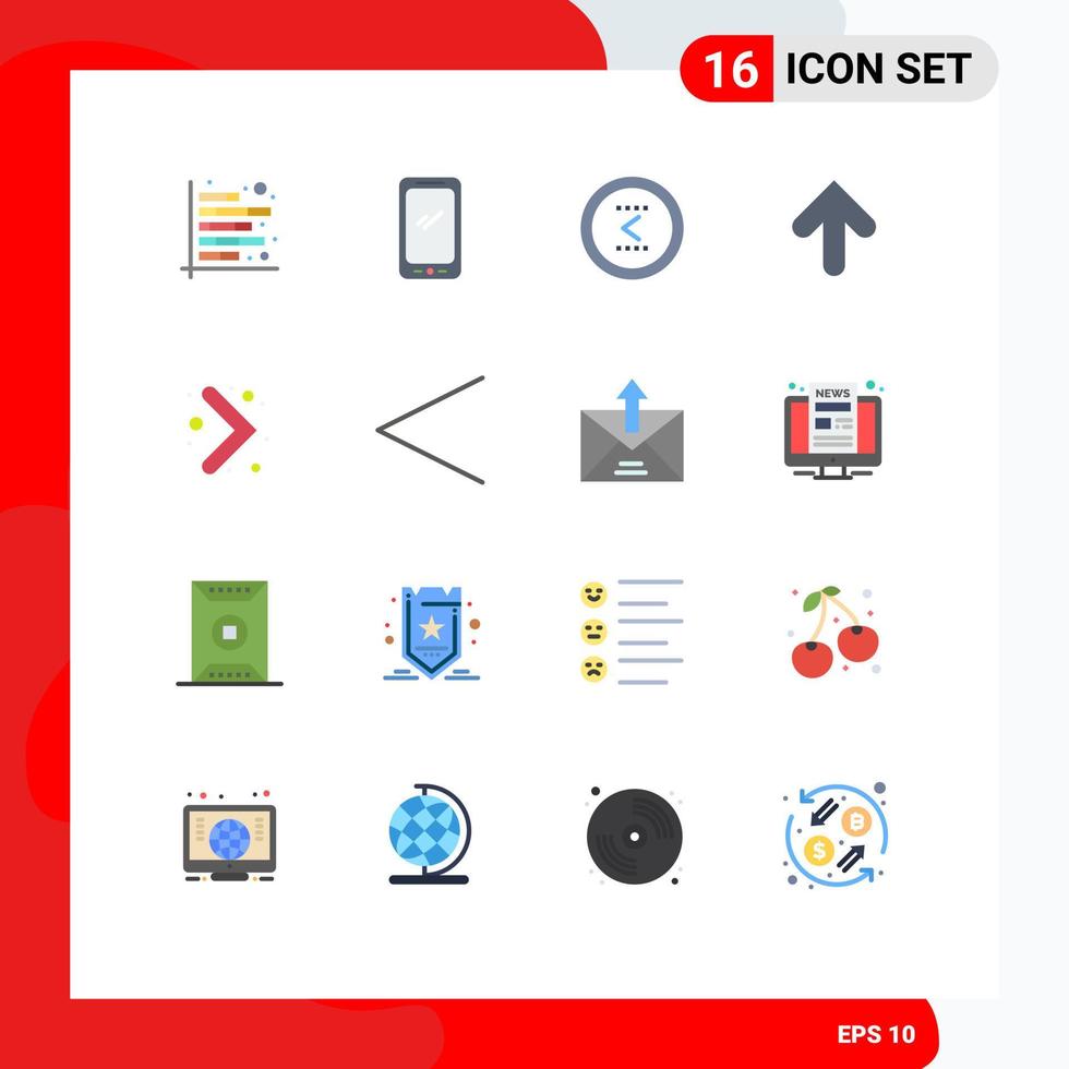 Mobile Interface Flat Color Set of 16 Pictograms of up arrow android previous interface Editable Pack of Creative Vector Design Elements