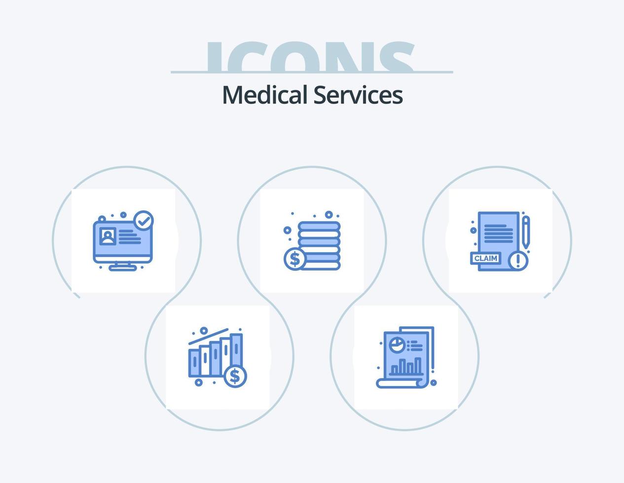 servicios médicos blue icon pack 5 diseño de iconos. . reclamar. aplicación médica informe. dinero vector