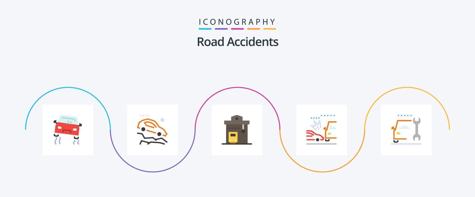 paquete de iconos de 5 planos de accidentes de tráfico que incluye automóvil. coches. autobús. auto. parada vector