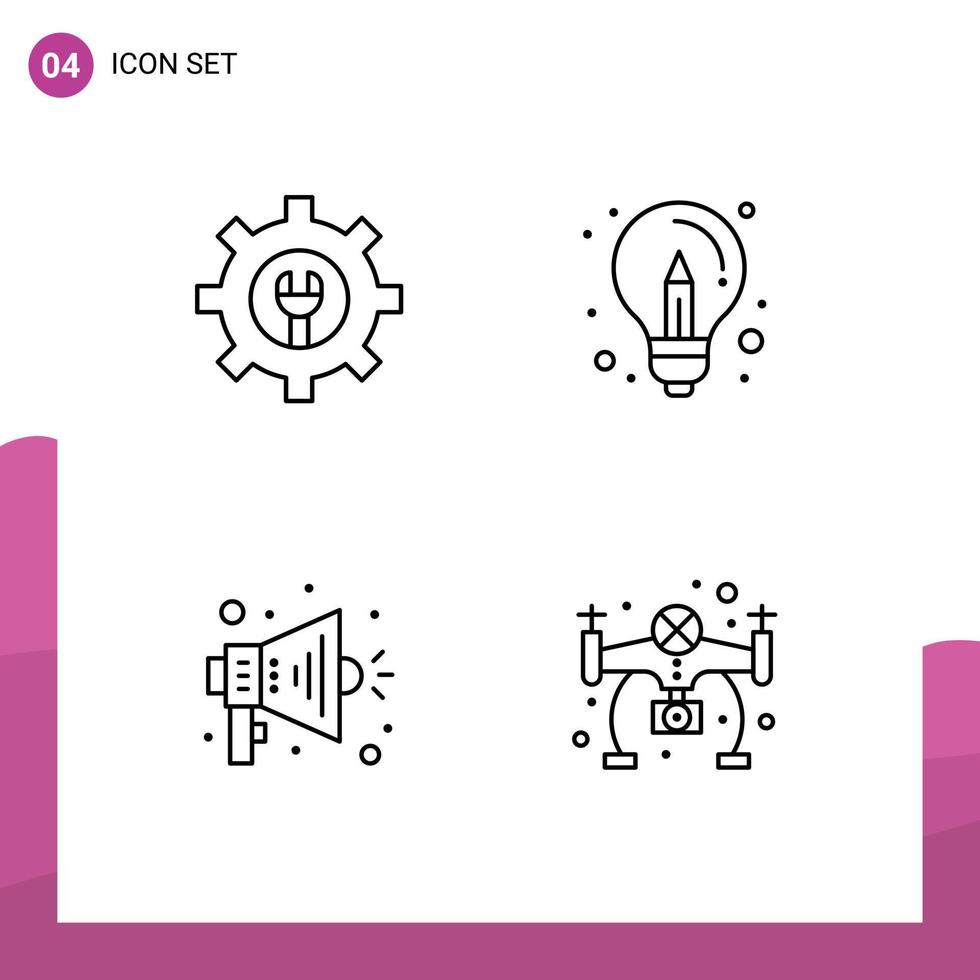 4 Creative Icons Modern Signs and Symbols of gear megaphone bulb design hobbies Editable Vector Design Elements