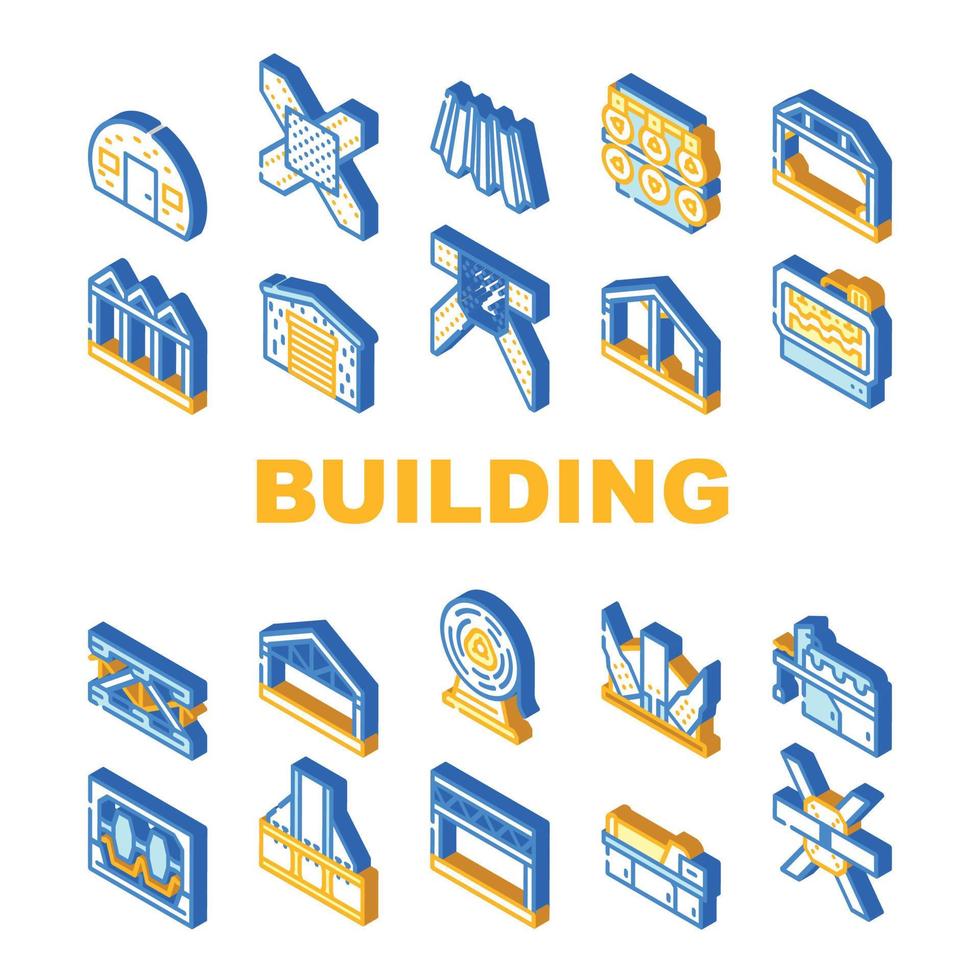 Self-framing Metallic Building Icons Set Vector