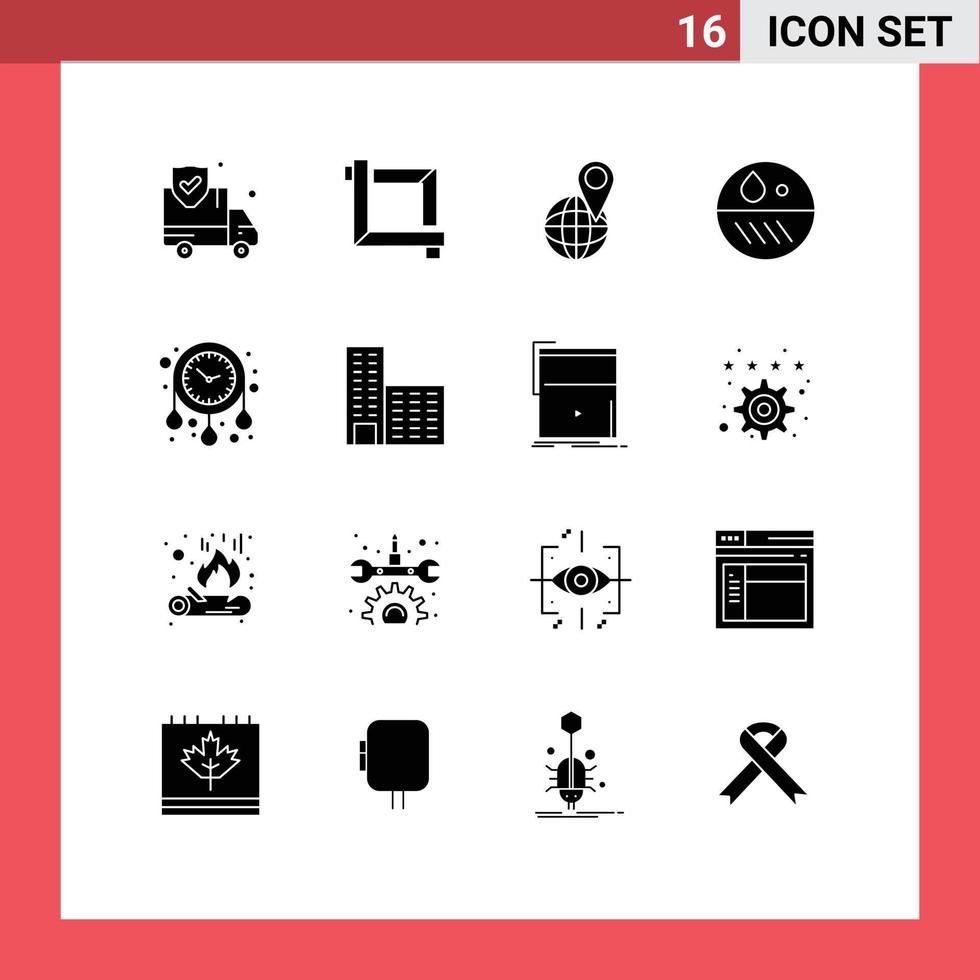 Pack of 16 Modern Solid Glyphs Signs and Symbols for Web Print Media such as watch clock location skin dermatology Editable Vector Design Elements