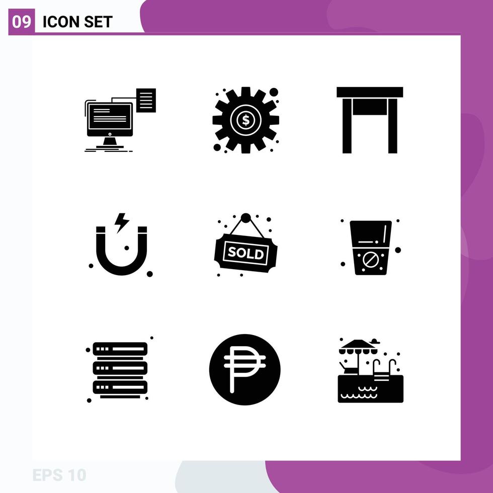 Pictogram Set of 9 Simple Solid Glyphs of house science setting magnet stool Editable Vector Design Elements