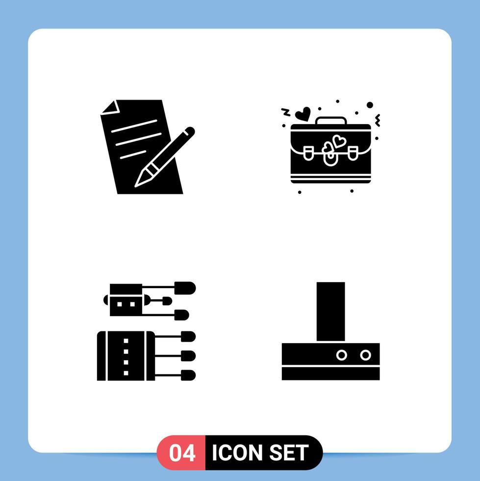 paquete de interfaz de usuario de 4 glifos sólidos básicos de agujas de día de lápiz chino de archivo elementos de diseño vectorial editables vector