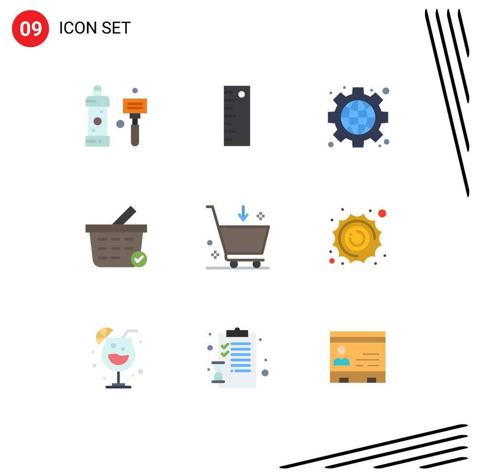 Modern Set of 9 Flat Colors and symbols such as commerce buy gear shopping cart buy Editable Vector Design Elements