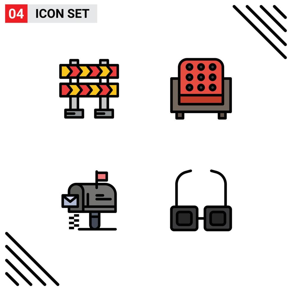 Universal Icon Symbols Group of 4 Modern Filledline Flat Colors of barricade mailbox furniture sofa glasses Editable Vector Design Elements
