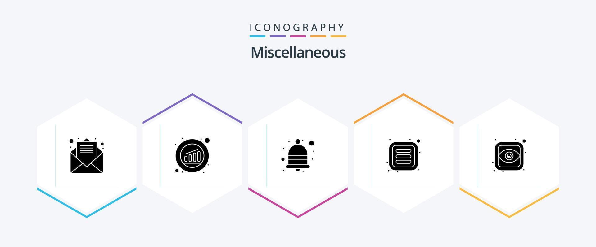 Miscellaneous 25 Glyph icon pack including overview. bell. menu. apps vector