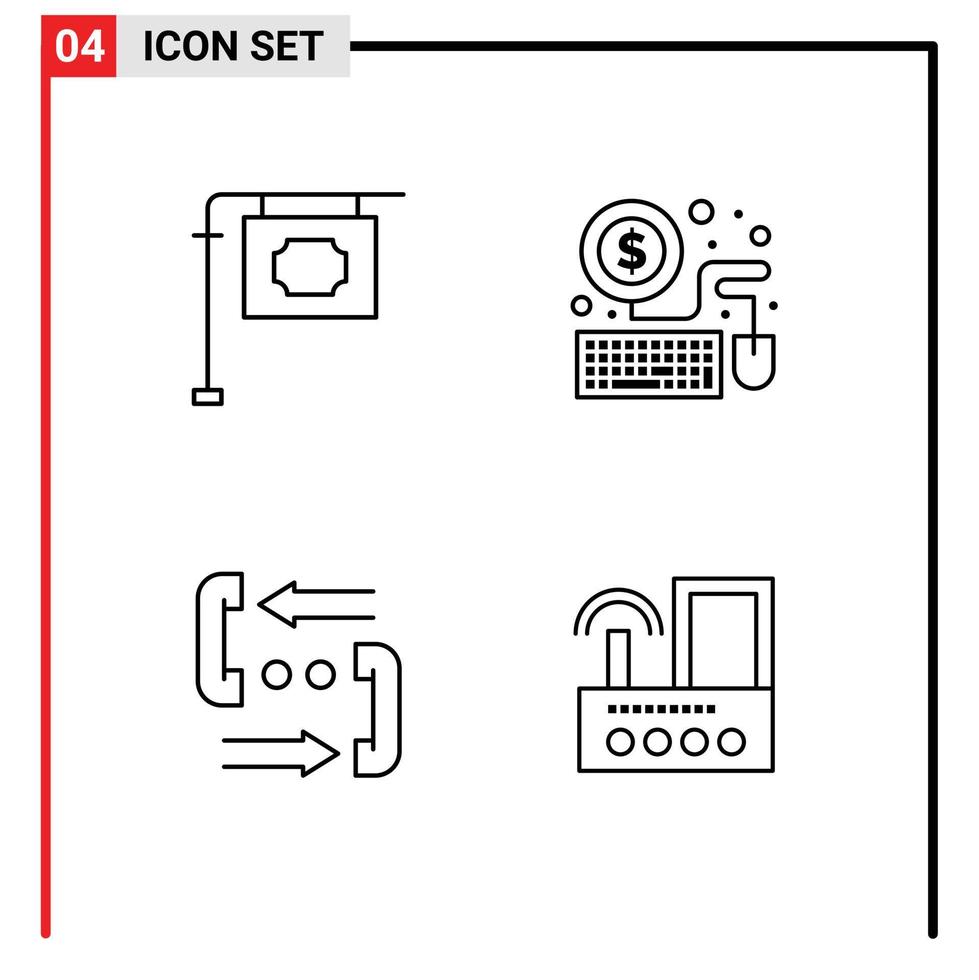 Stock Vector Icon Pack of 4 Line Signs and Symbols for sign help mouse call router Editable Vector Design Elements